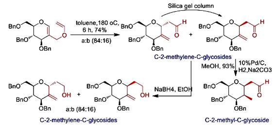 Image for Stereoselective synthesis of C-2-methylene and C-2-methyl-C-glycosides by Claisen rearrangement of 2-vinyloxymethyl glycals