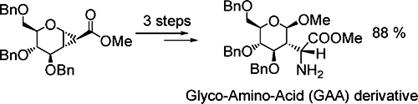 Image for Efficient methodology for the synthesis of 2-C-branched glyco-amino acids by ring opening of 1, 2-Cyclopropanecarboxylated sugars