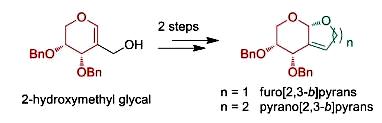 Image for A convenient synthesis of carbohydrate derived furo/pyrano [2, 3-b] pyrans from 2-hydroxymethyl glycals
