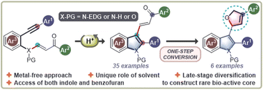 Graphical abstract: TfOH-promoted synthesis of indoles and benzofurans involving cyclative transposition of vinyl ketone